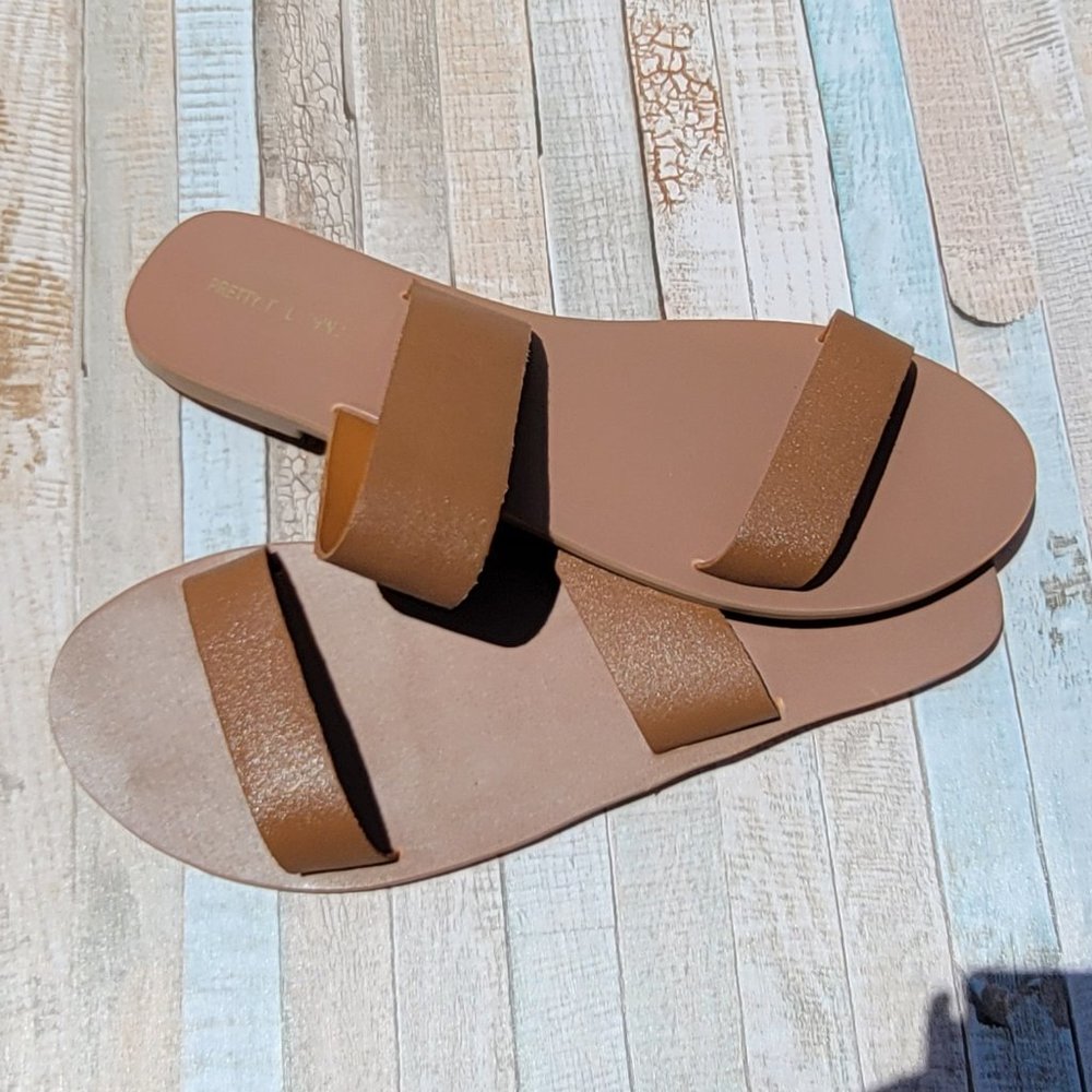 Pretty Little Thing Tan Leather Twin Strap Sandal